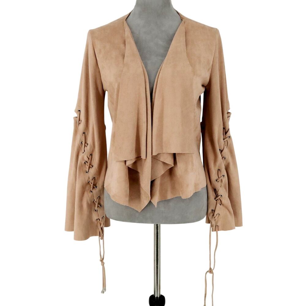 Pol Jacket Womens Medium Beige Microsuede Bell Sleeves Western Cowgirl Hipster